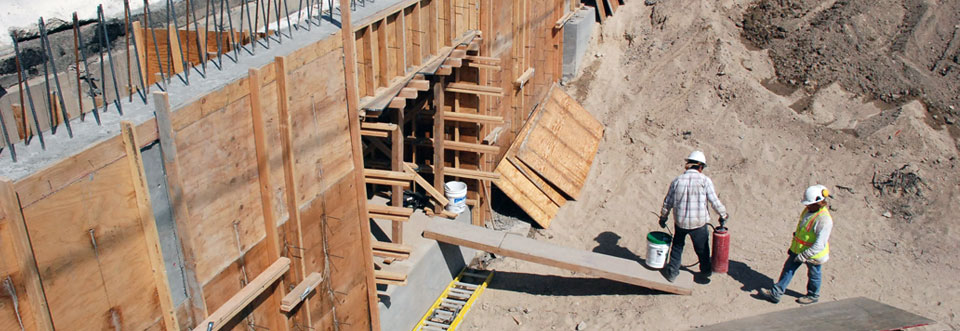 Side view of retaining wall for a bridge